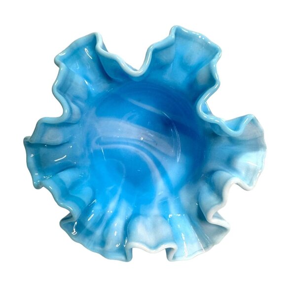 VINTAGE FENTON HOBNAIL SLAG GLASS CANDY DISH COMPOTE BLUE SLAG GLASS 6" TALL - Picture 6 of 7